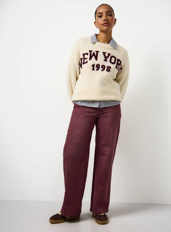 Burgundy Denim Wide Leg Jeans  18S
